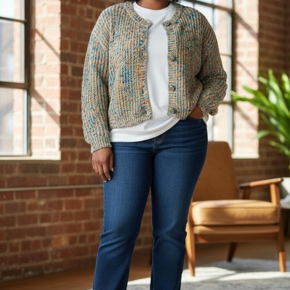 Raga multi-coloured cardigan‎ with button front, long sleeves & ribbed hem